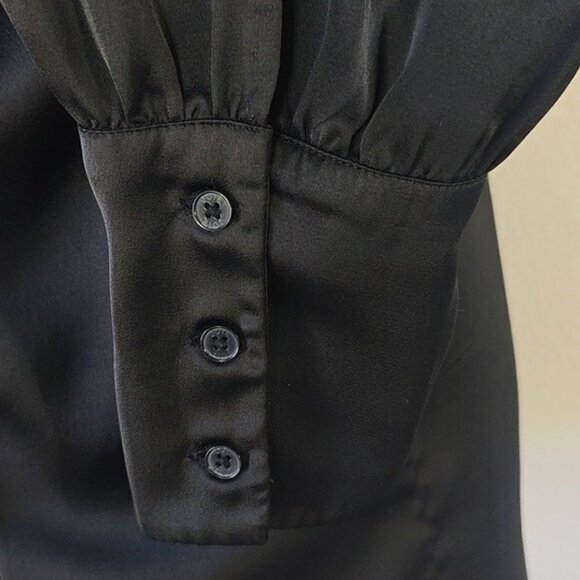 Joie Size XXL Black Button Down Blouse Black Satin Long Sleeve - Picture 4 of 6